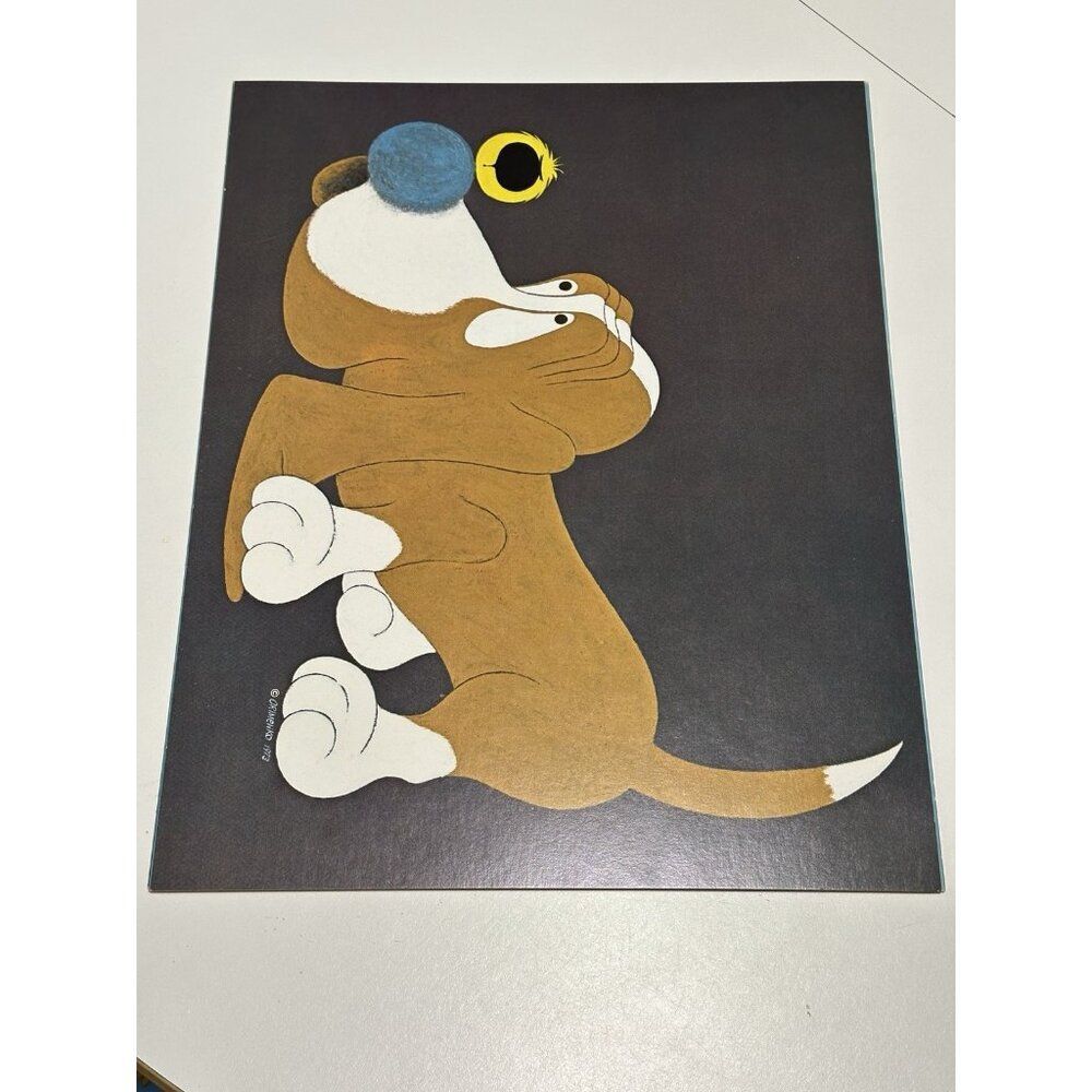 Vtg 70s MCM Animals Carl Orimenko Nursery Art Decor 14x11 Hound Dog Puppy